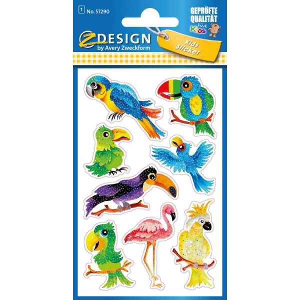 Glitter Stickers Vögel 8 Motive bunt 8 Stück