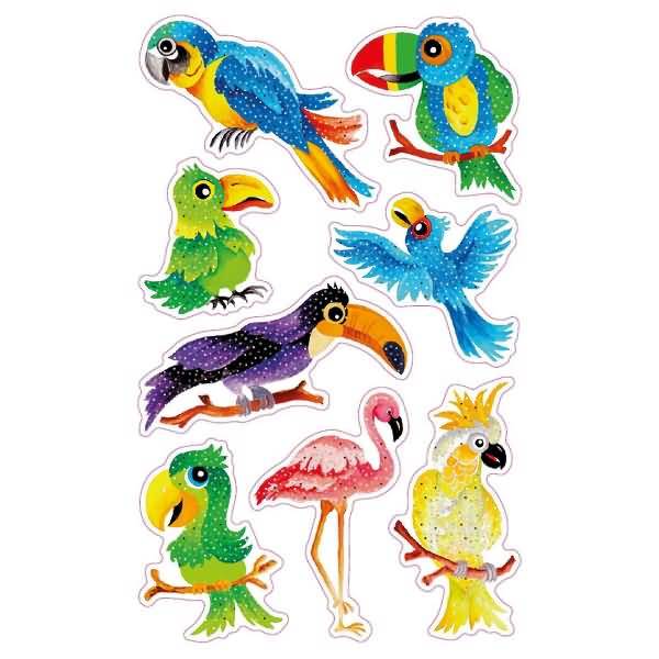 Glitter Stickers Vögel 8 Motive bunt 8 Stück