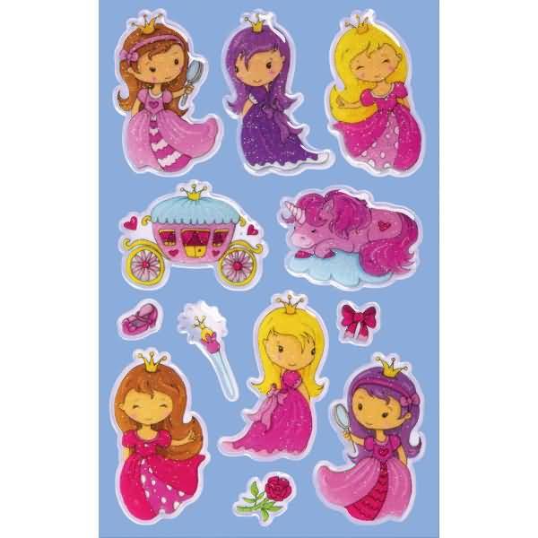 Glossy Sticker Prinzessin 12 Stück bunt 1 Bogen