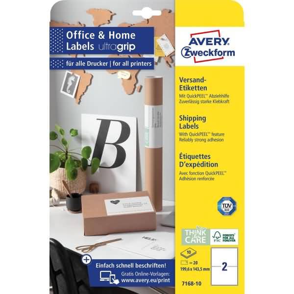Versandetiketten ultragrip 199,6x143,5mm weiß VE=20 Etiketten
