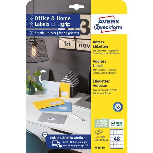 Adressetiketten ultragrip 45,7x21,2mm weiß 480 Etiketten