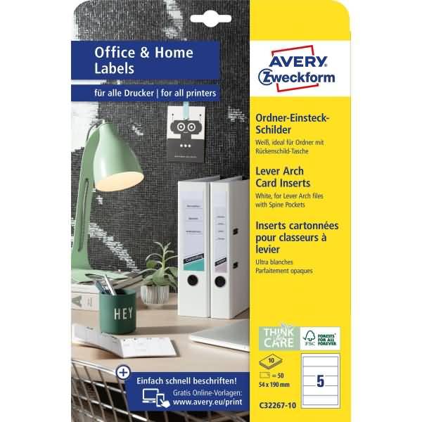 Ordner-Einsteckschilder 54x190mm breit mikroperforiert weiß VE=50 Schilder