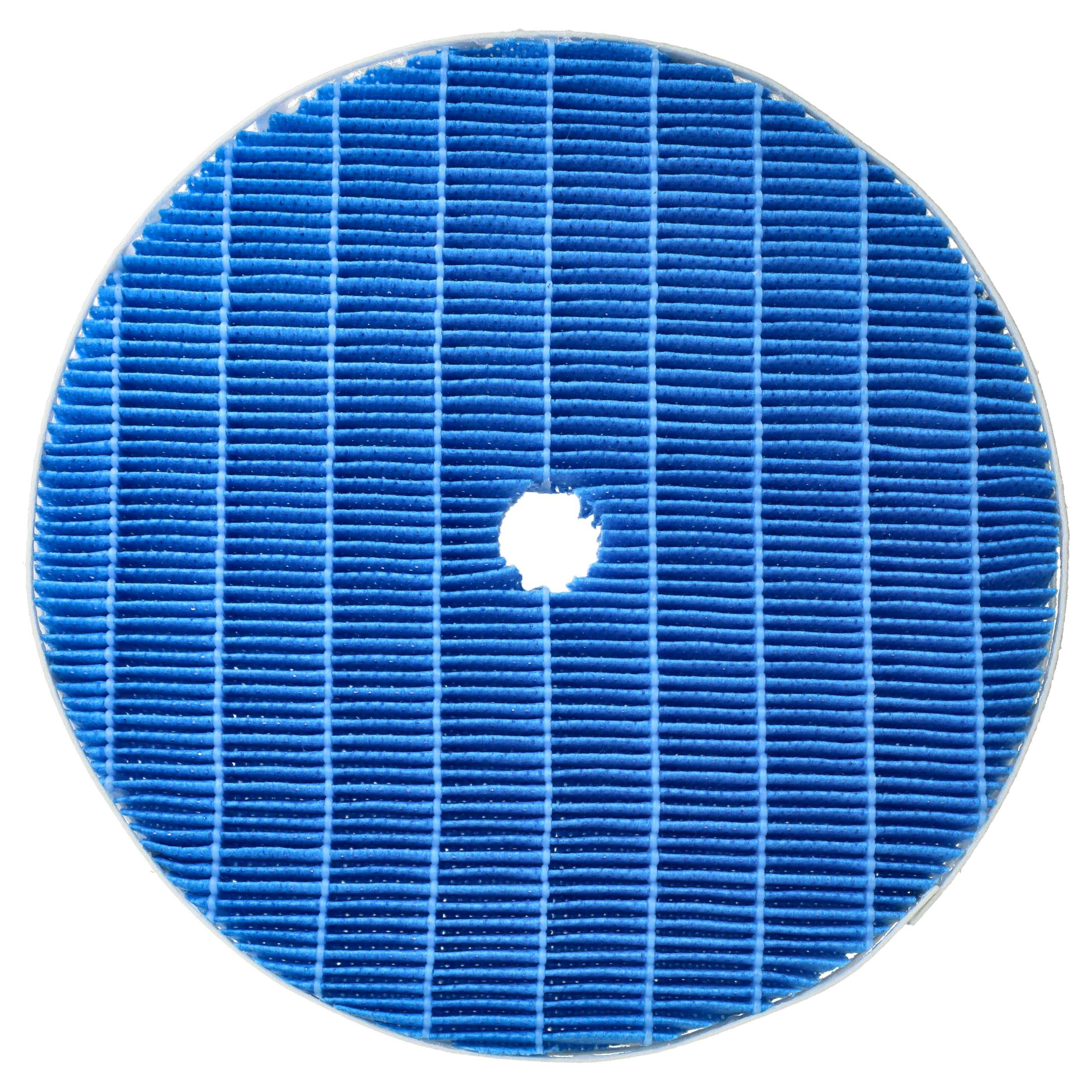 Blauer kreisförmiger gefalteter Filter oder Maschendrahtscheibe mit einem kleinen Mittelloch auf weißem Hintergrund.