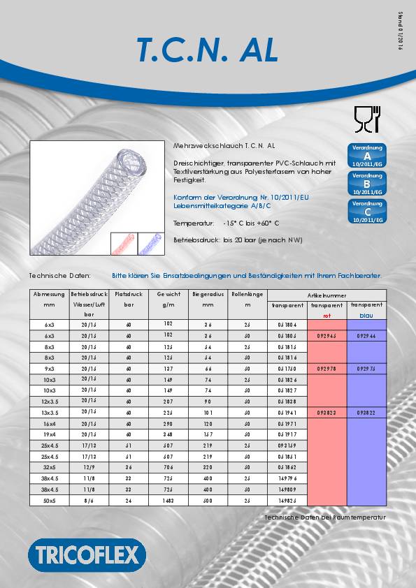 PVC-Schlauch TCN ID 6mm AD 12mm L.50m transp.Rl.TRICOFLEX