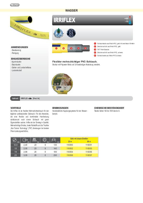 Wasserschlauch Irriflex L.50m ID 12,5mm AD 17,3mm TRICOFLEX