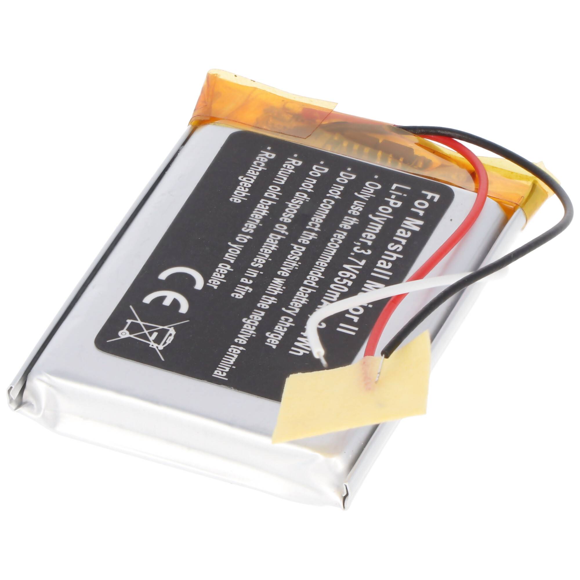 Akku passend für Marshall Major II, Li-Polymer, 3,7V, 650mAh, 2,4Wh, built-in, ohne Werkzeug