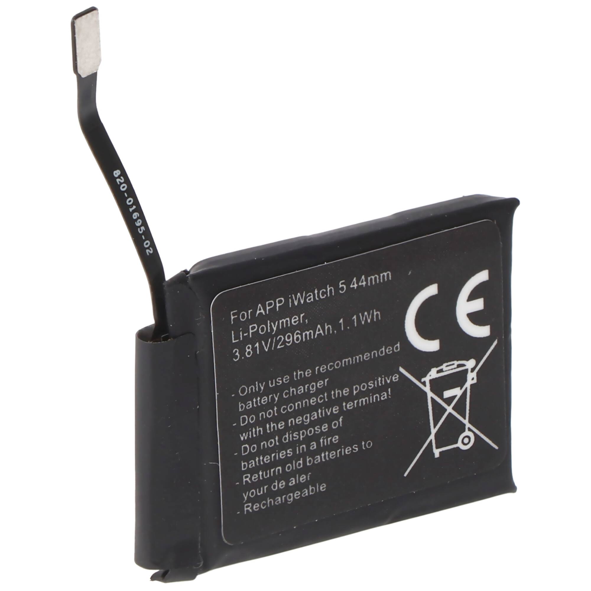 Akku nur passend für Apple Watch 5 44mm, A2181, A2157, Li-Polymer, 3,81V, 296mAh, 1,1Wh, built-in, ohne Werkzeug