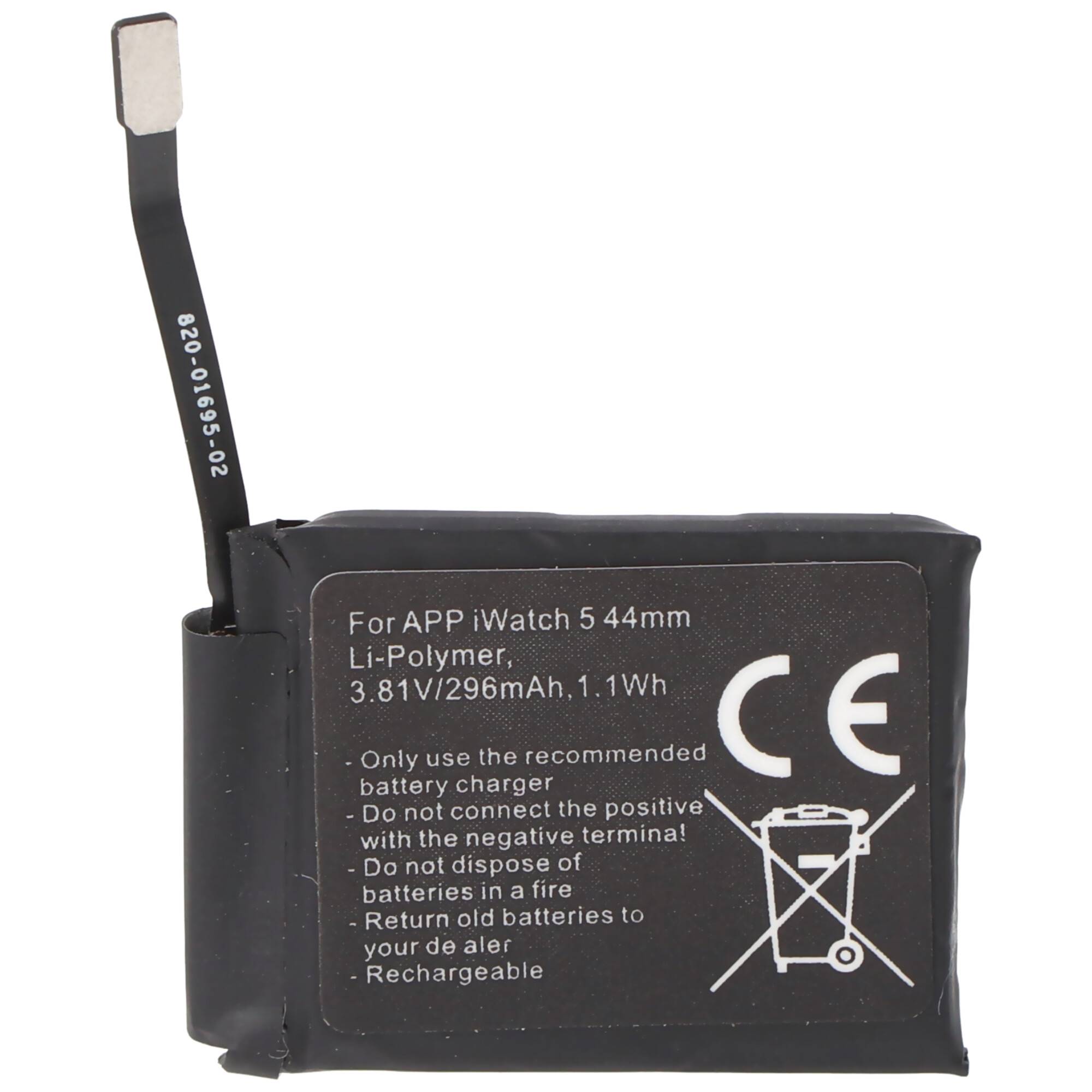 Akku nur passend für Apple Watch 5 44mm, A2181, A2157, Li-Polymer, 3,81V, 296mAh, 1,1Wh, built-in, ohne Werkzeug