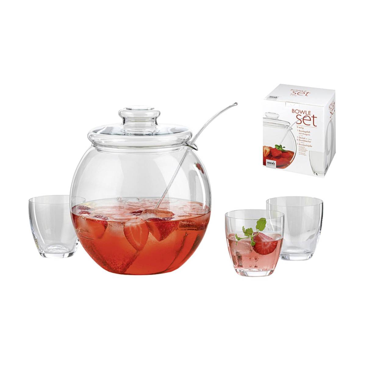 Bohemia Crystal Libera Bowle Set Glas Partygeschirr 9 teilig