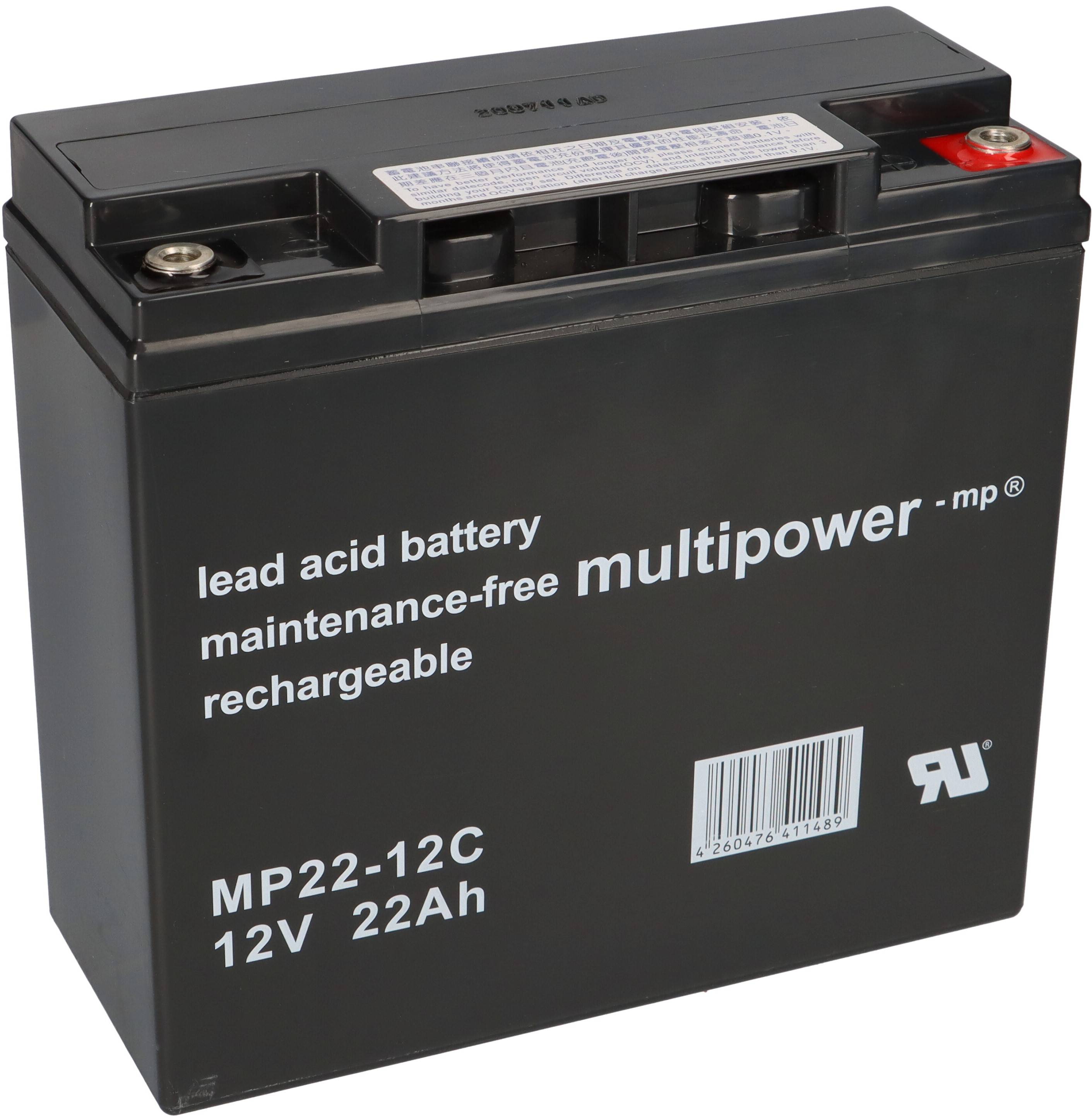 Schwarze versiegelte Blei-Säure-Wiederaufladbare Batterie mit der Bezeichnung „MP22-12C 12V 22Ah
