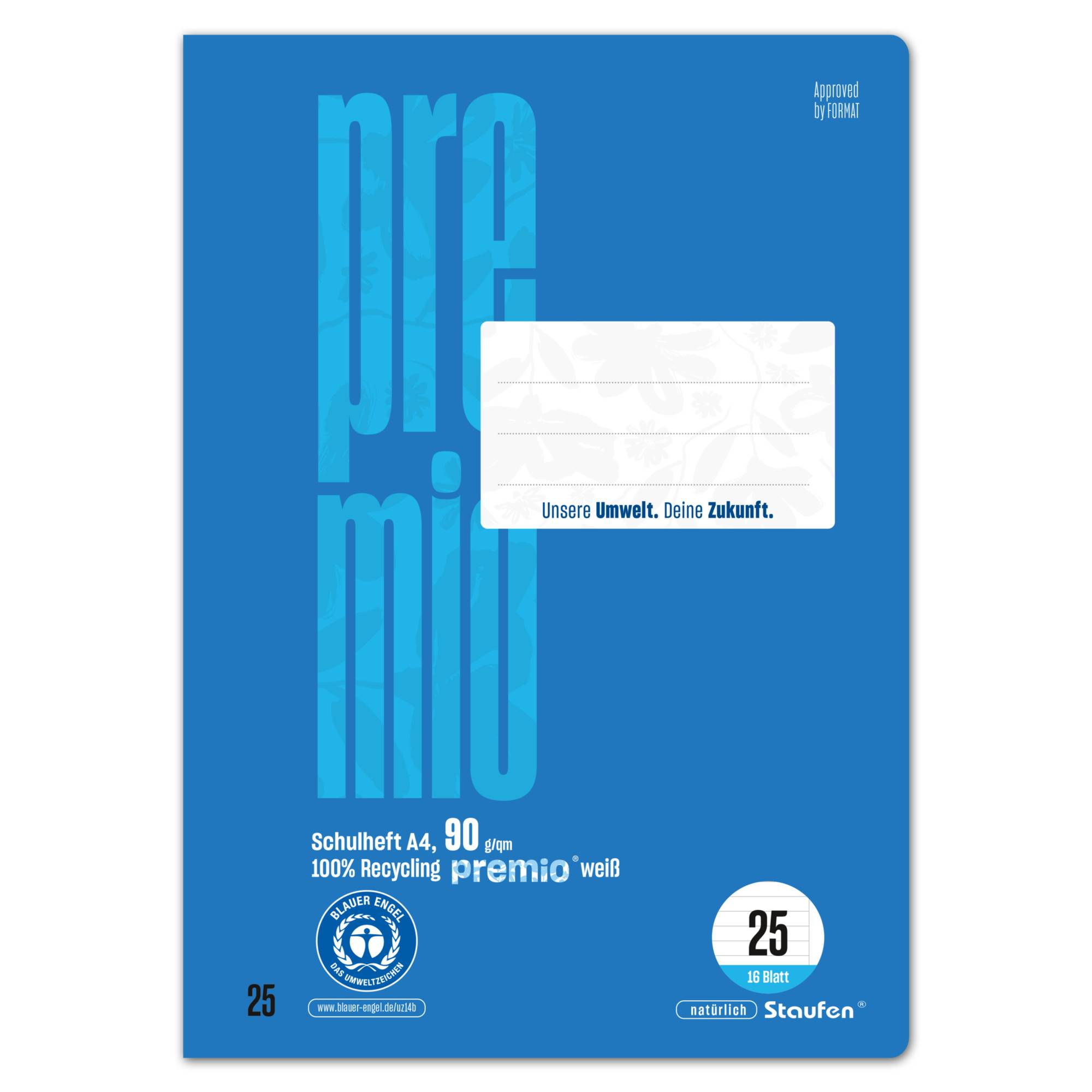 Staufen Schulheft Premio 040782025 A4 90g 16Bl Lin25 lin