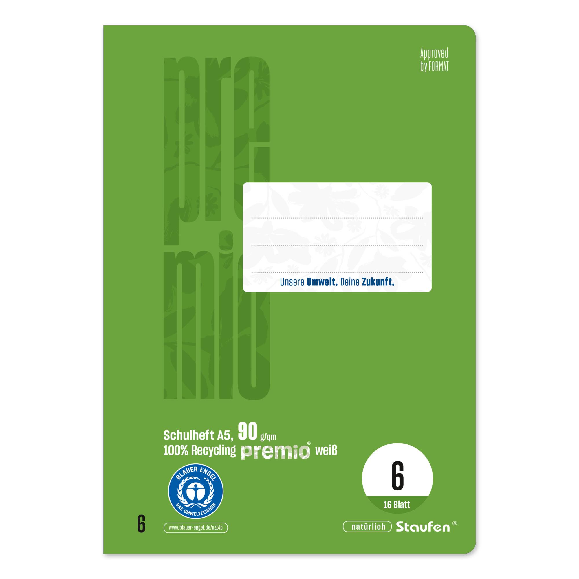 Staufen Schulheft Premio 040780006 A5 90g 16Bl Lin6 bl