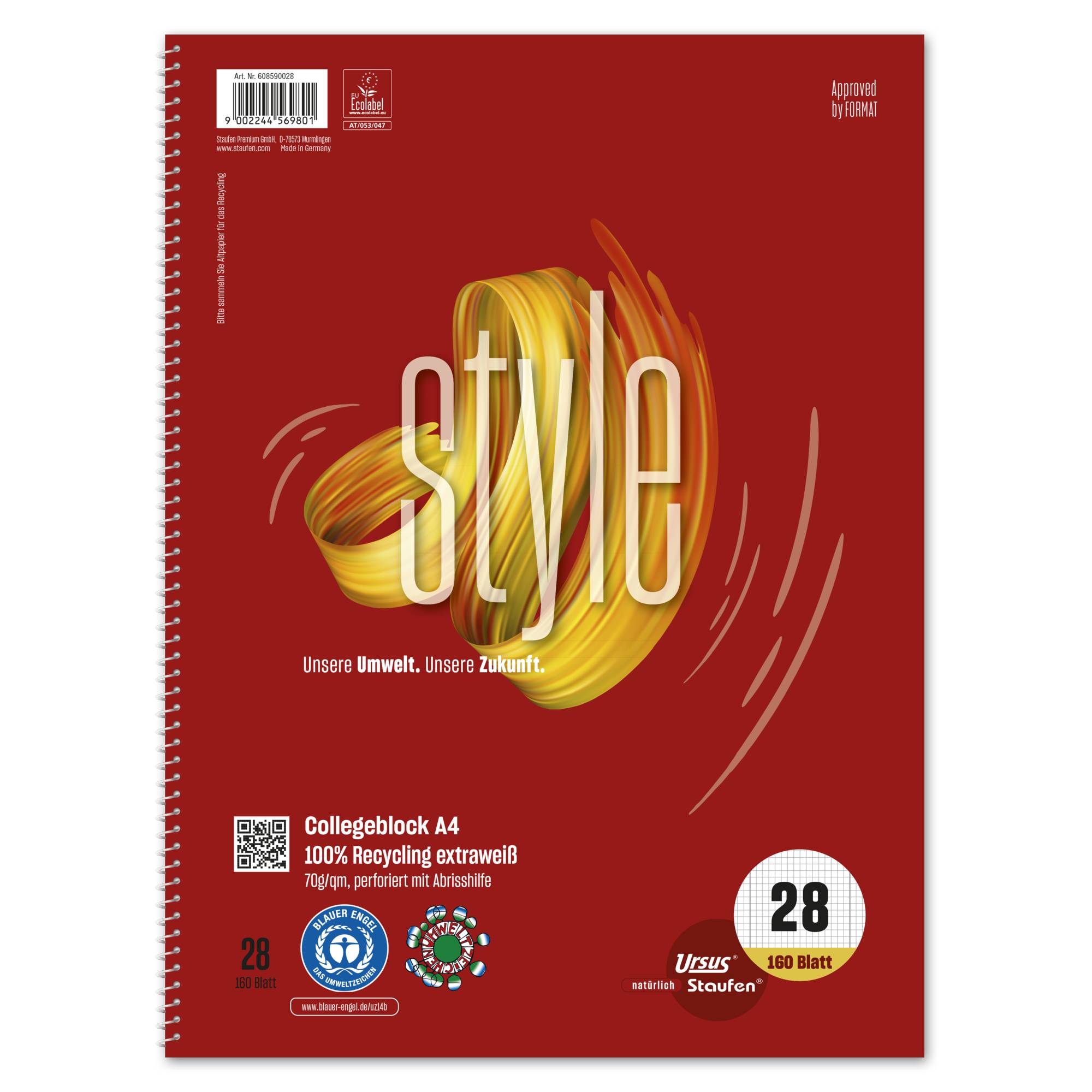 Staufen Collegeblock Style 608590028 DIN A4 70g kar./Rnd 160Bl