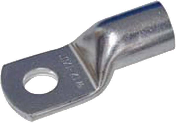 Ein metallischer Winkel mit einem kreisförmigen Loch an einer Seite; es scheint sich um einen Halter oder Verbindungsbolzen zu handeln, der in der Technik oder im Baugewerbe verwendet wird.