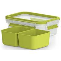 EMSA 518102 CLIP & GO Snackbox 0,55 L mit 2 Einsätzen, 0,55 l, Transparent, Polypropylen (PP), Thermoplastisches Elastom