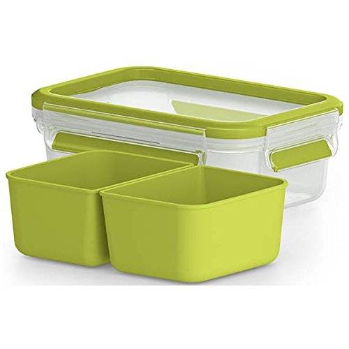 EMSA 518102 CLIP & GO Snackbox 0,55 L mit 2 Einsätzen - 0,55 l - Transparent - Polypropylen (PP) - Thermoplastisches Elastomer (TPE) - Deutschland