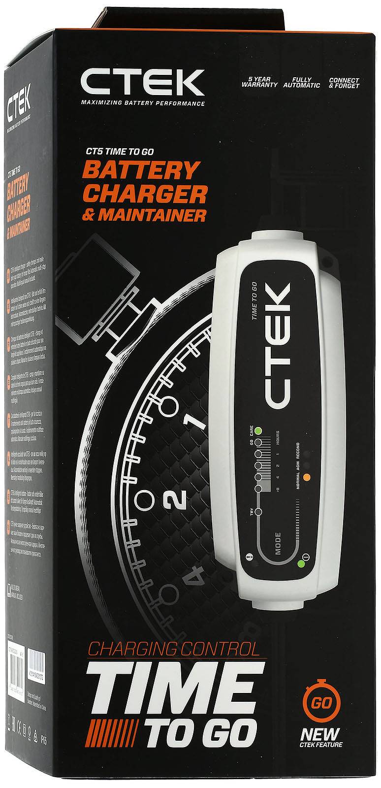 CTEK CT5 Time to Go, Batterie-Ladegerät, mit Countdown-Display 12V 5A EU-Stecker, 12V