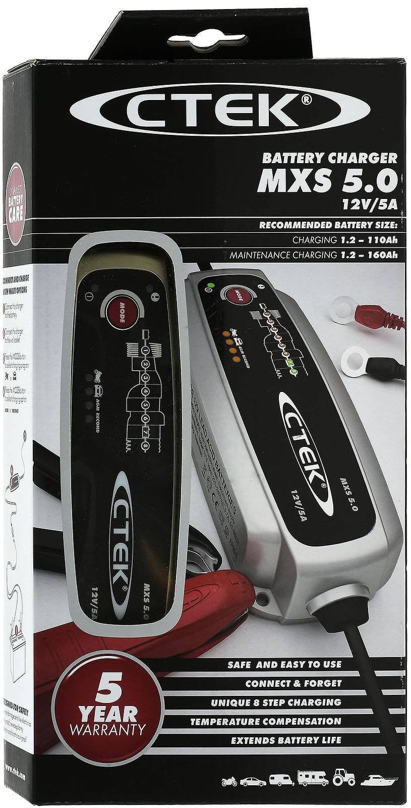 CTEK MXS 5.0 Batterie-Ladegerät mit autom. Temperaturkompensation 12V 5A EU-Stecker, 12V