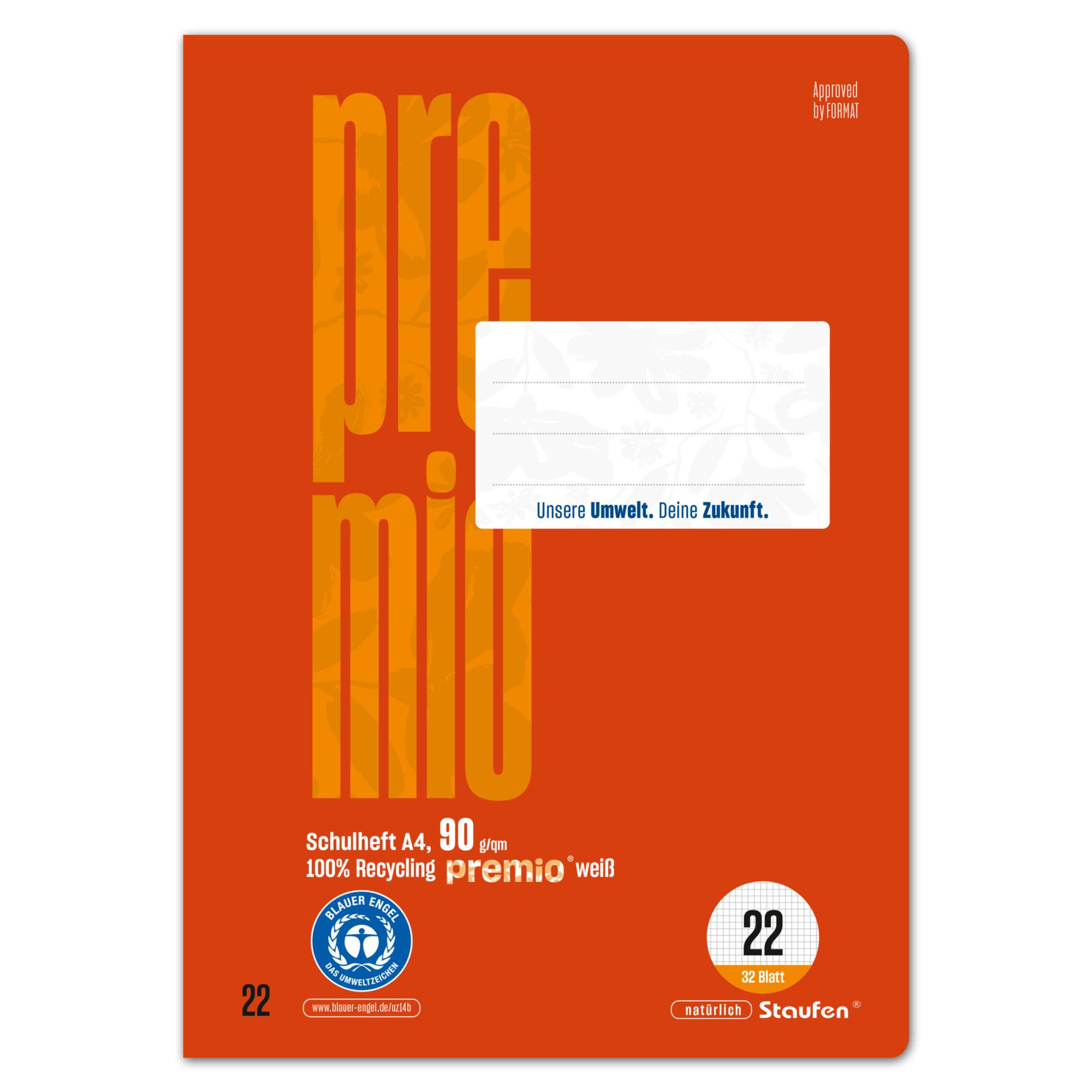 Staufen Schulheft Premio 040784022 A4 90g 32Bl Lin22 kar