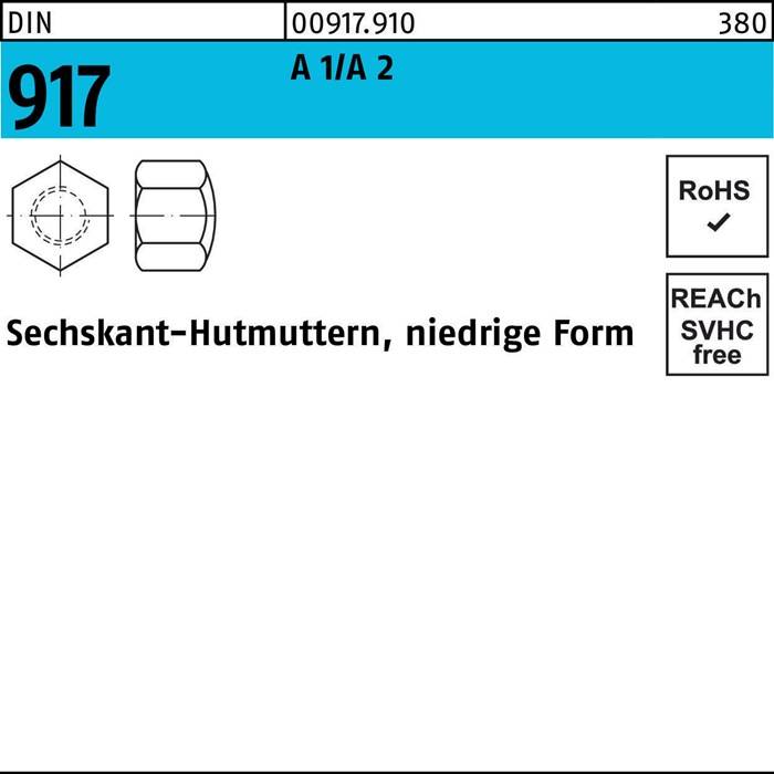 DIN 917, Sechskant-Hutmutter, niedrige Form, RoHS-konform, REACH-frei.