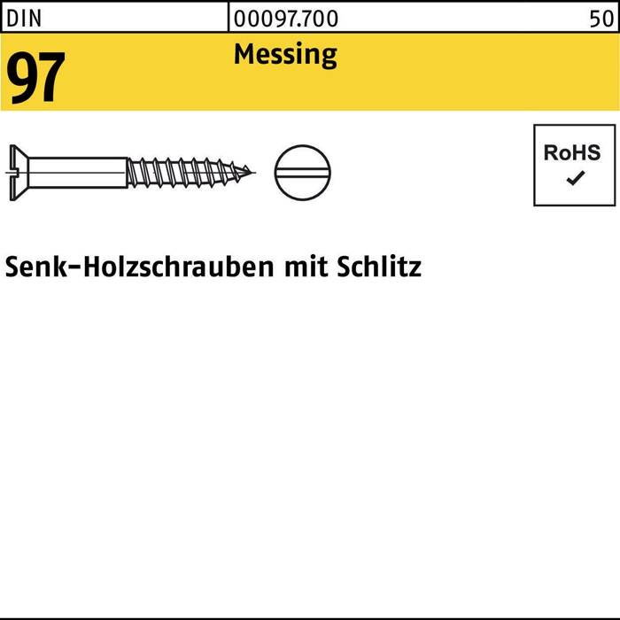 Holzschrauben mit Schlitz DIN 97, Messing, RoHS-konform