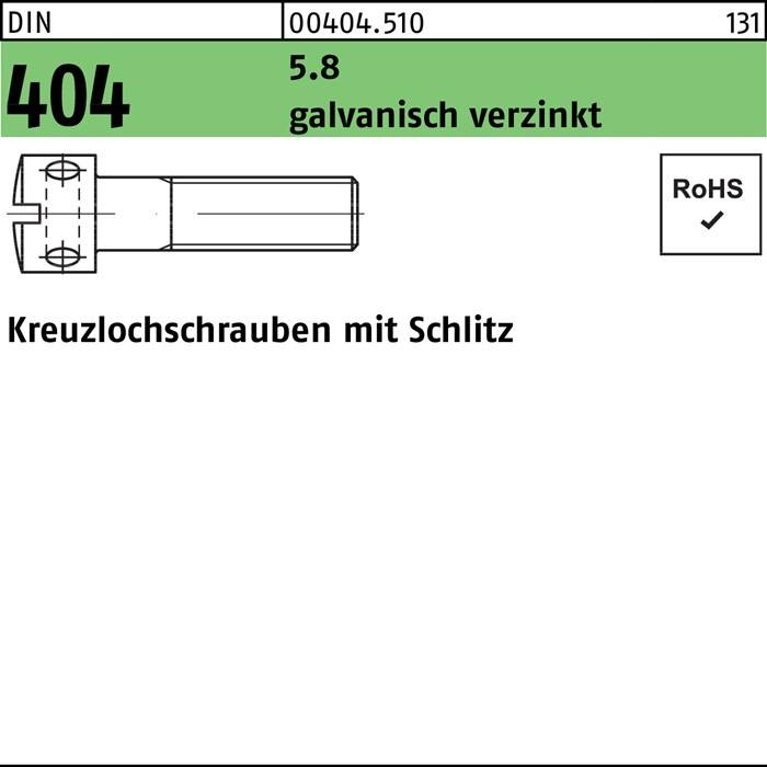 Kreuzlochschraube DIN 404 Schlitz M4x 10 5.8 galv.verz. 100 Stück