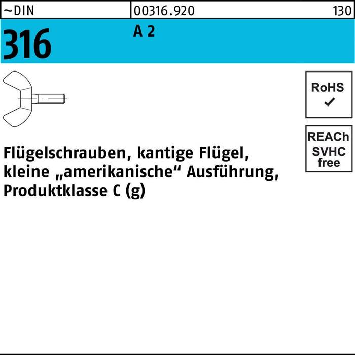 Flügelschraube DIN 316 M5x 10 A 2 kleine Ausführung 100 Stück