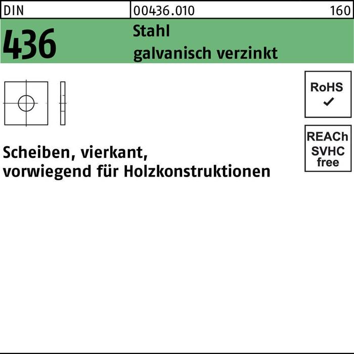 Vierkant-Unterlegscheibe 436, aus verzinktem Stahl, geeignet für Holzkonstruktionen, RoHS- und SVHC-konform.