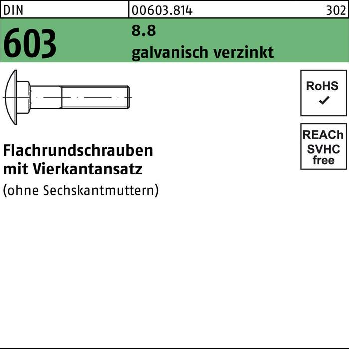 Flachrundschraube DIN 603 Vierkantansatz M16x140 8.8 galv.verz. 25St.