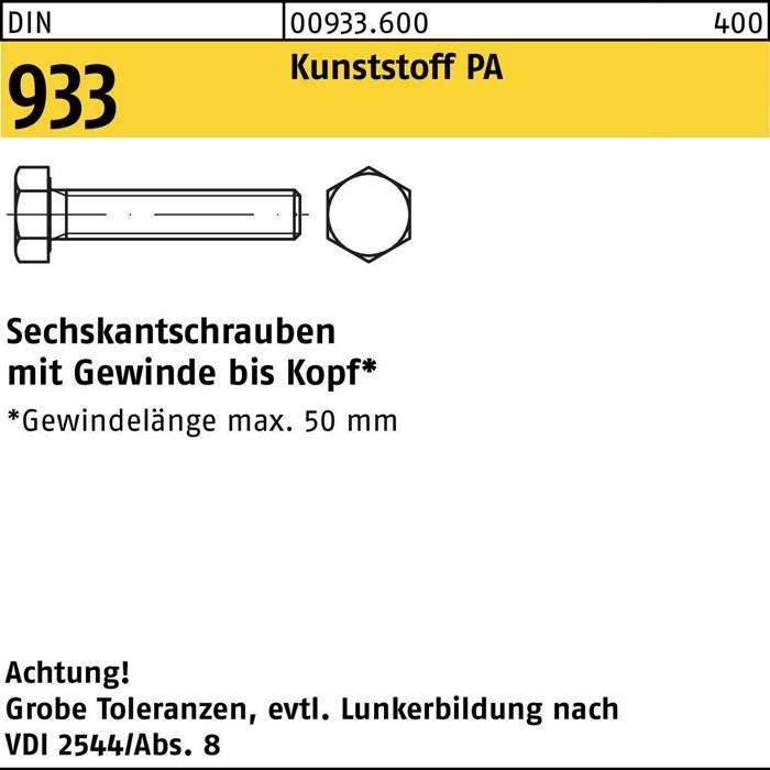 Sechskantschraube DIN 933 VG M4x 12 Polyamid natur 200 Stück