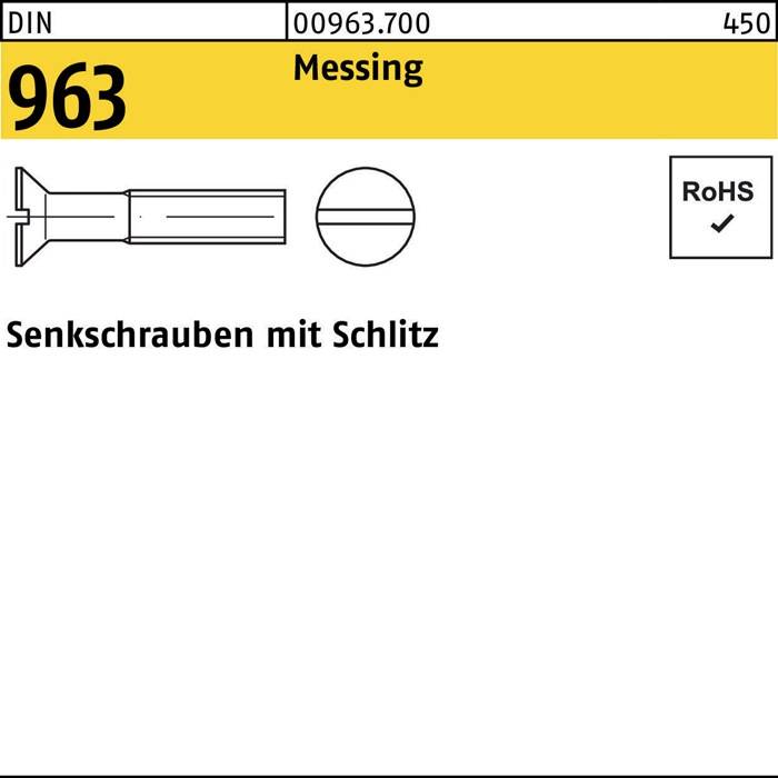 Messing-Senkschrauben mit Schlitz DIN 963, 00963.700, 450. RoHS-konform.