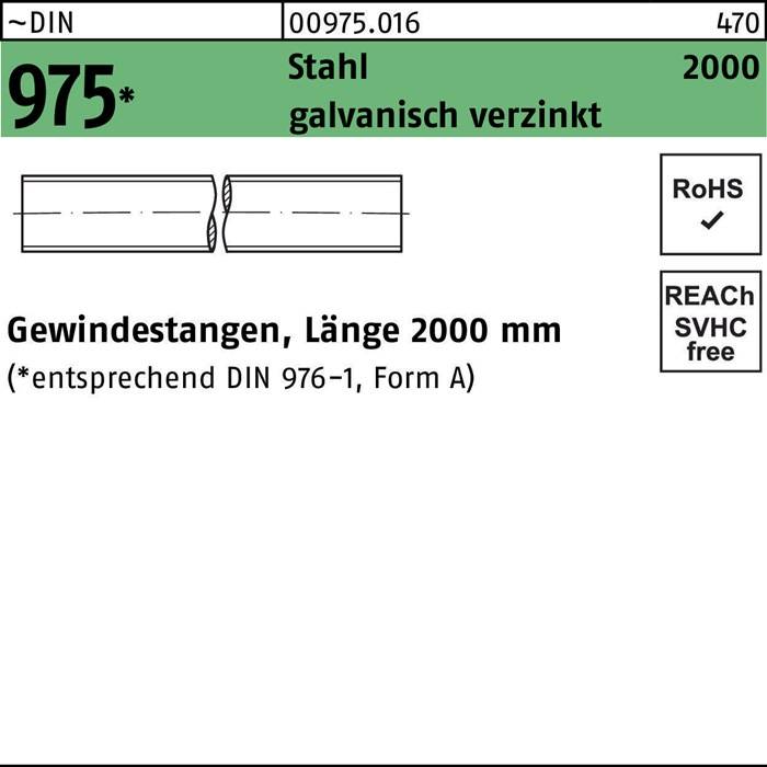Gewindestangen, Länge 2000 mm, aus Stahl, verzinkt. Entspricht den Normen DIN 976-1, RoHS und REACH.