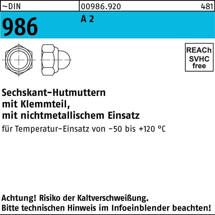 Sechskanthutmutter DIN 986 Klemmteil M4 A 2 100 Stück