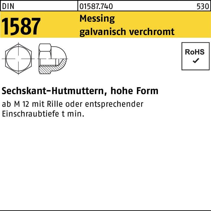Sechskant-Hutmuttern, hohe Form, nach M12 mit Rille oder entsprechender Einschraubtiefe t min., mit Sicherheits- und Konformitätsmerkmalen.