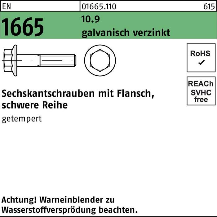 Sechskantschraube EN 1665 Flansch M8x 30 10.9 galv.verz. 200 Stück