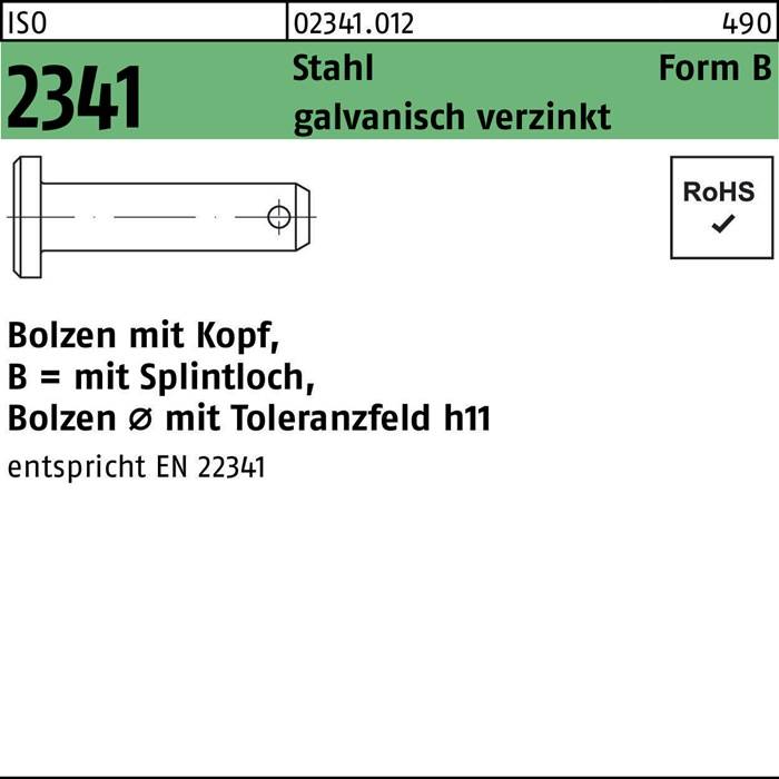 Schraube mit Kopf, verzinkter Stahl, Form B, RoHS-konform, Splintloch, entspricht EN 12341.
