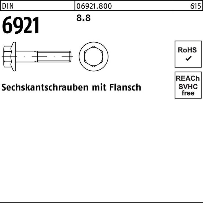 Sechskantschraube mit Bund; gekennzeichnet mit '6921' und '8.8'; konform mit RoHS und REACH; Artikelnummer 06921.800, 615.