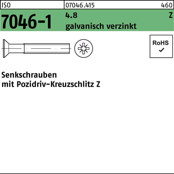 Senkschraube ISO 7046-1 PZ M4x10-Z 4.8 galv.verz. 2000St.