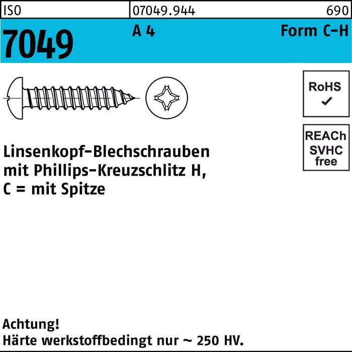 Blechschraube ISO 7049 LIKO Spitze/PH C 3,9x 32-H A 4 500 Stück