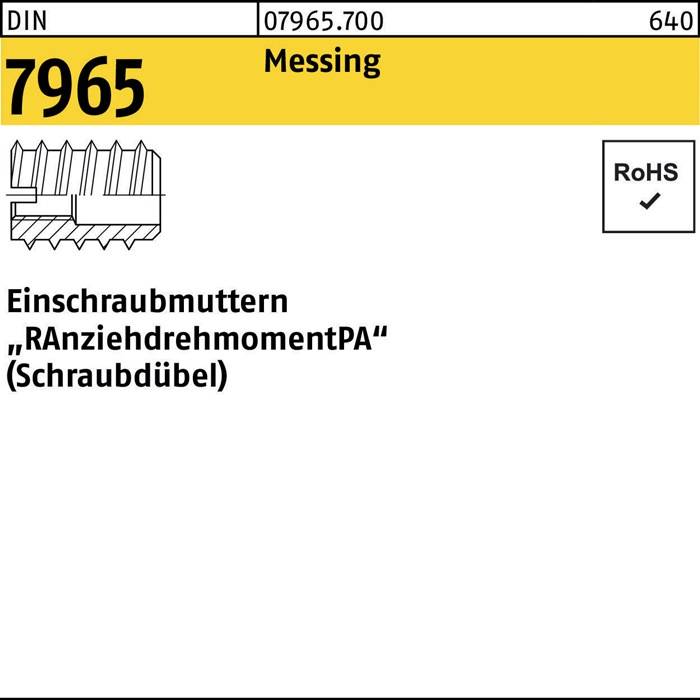 Einschraubmutter DIN 7965 M4x 15 Messing 100 Stück
