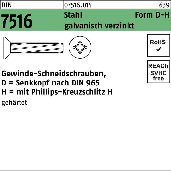 Gewindeschneidschraube DIN 7516 SEKO PH DM 6x50-H Stahl galv.verz. 250St.