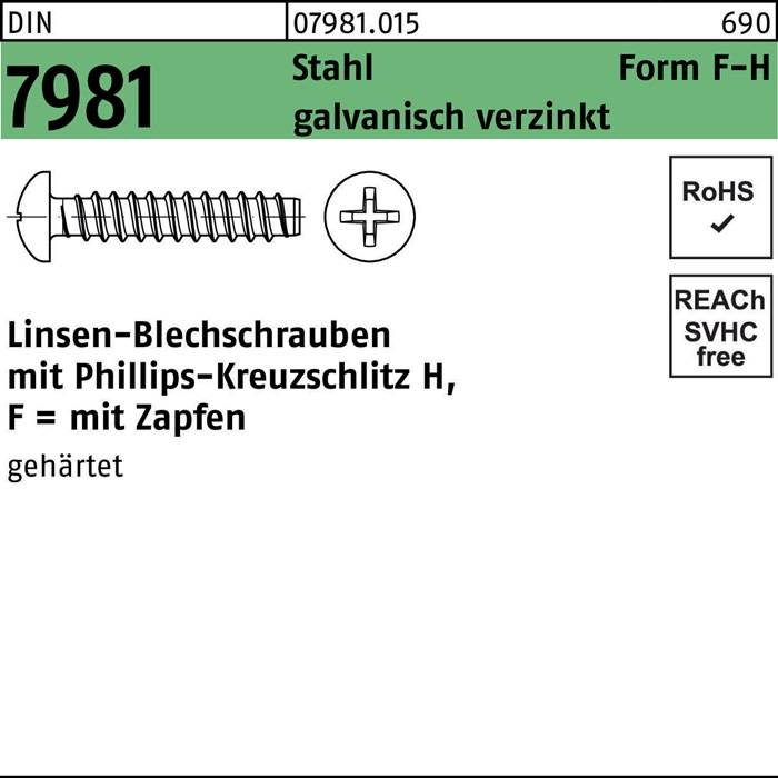 Blechschraube DIN 7981 LIKO PH F 3,5x16-H Stahl galv.verz. Zapfen 100St.