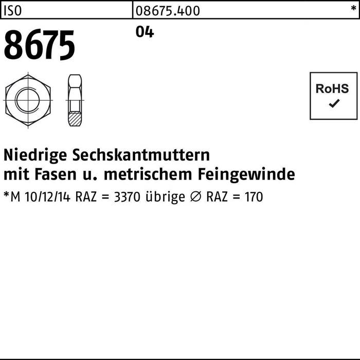 Mittlere Sechskantmuttern mit Feingewinde, M10/12/14, RAZ=3370 andere Ø RAZ=170, RoHS-konform.