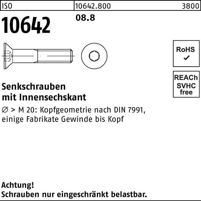 DIN 10642 Zylinderschraube mit Innensechskant, M10 x 80mm, RoHS-konform. Hinweis: Nur in vorgesehenen Bereichen verwenden.
