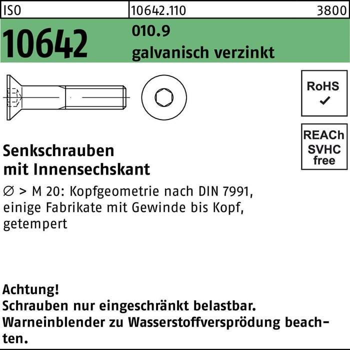 Das Bild zeigt technische Spezifikationen eines metrischen Bolzens mit Gewinde über 15 mm, konform mit RoHS und frei von SVHC.