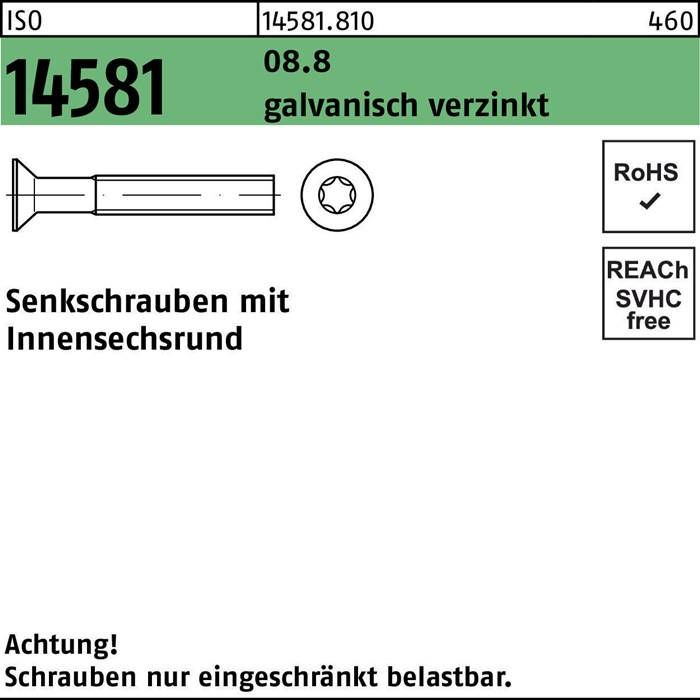 Senkschraube ISO 14581 ISR M8x16 T45 8.8 galv.verz. 200St.