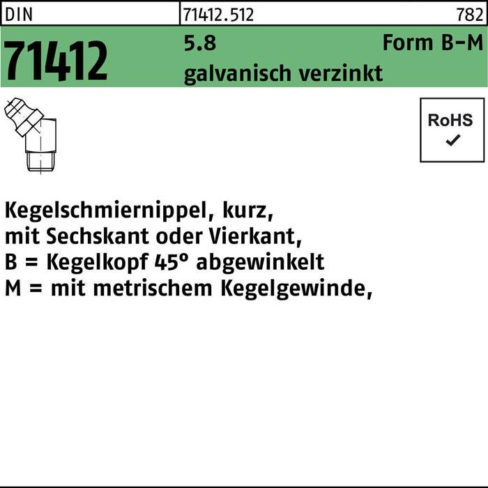 Kegelschmiernippel DIN 71412 FormB-M BM 8x1 SW 9 5.8 galv.verz. 100St.