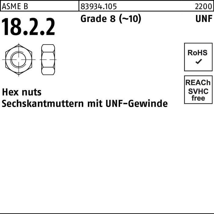 Sechskantmutter R 83934 UNF-Gewinde 1/4 Grade 8 (~10) 100 Stück