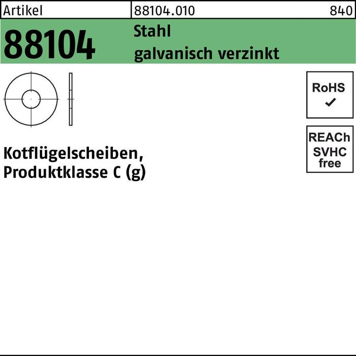 Artikel 88104.010, Kurzflügelscheiben, Stahl galvanisch verzinkt, Produktklasse C (g). RoHS und REACH SVHC frei.