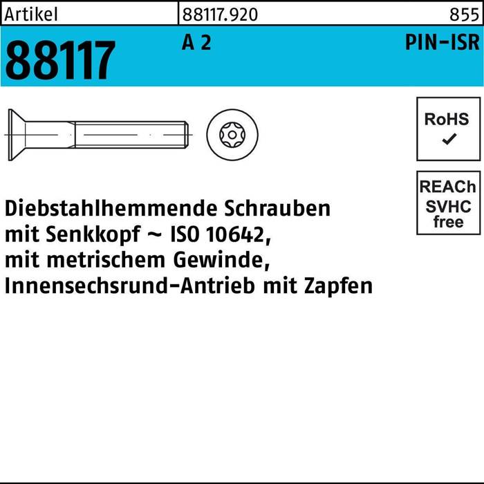 Schraube R 88117 diebstahlh. Seko ISR Zapfen M4x 20-T20 A 2 100 Stück